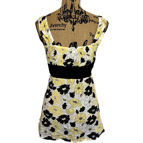 Vintage Charlotte Russe Floral Tie Front Tank Top Yellow Black Size Medium - Picture 2 of 3
